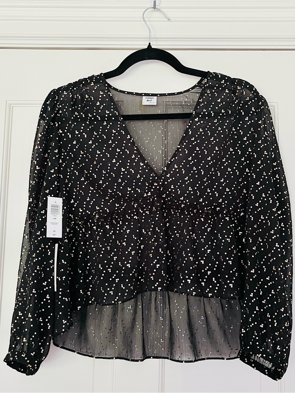NWT Sunday Best black gold semi sheer Jinx top S